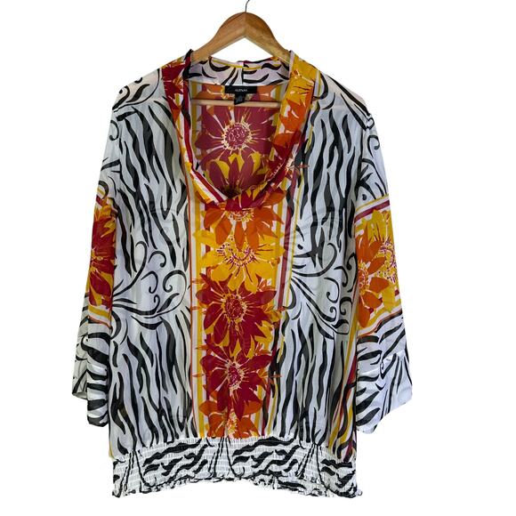 Alfani Blouse Women's Size 16 Multicolor Floral Zebra Print - Picture 1 of 5
